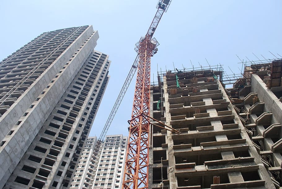 low, angle photography, tower crane, Crane, Buildings, Construction, structure, build, urban, city