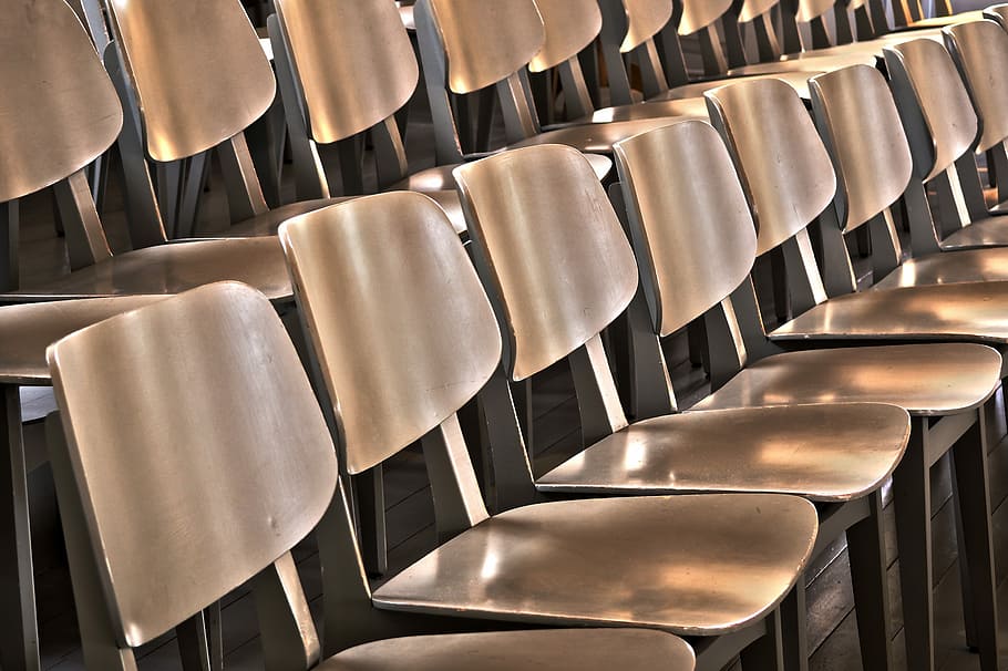 empty, sit, chairs, series, within, wood, abandoned, auditorium, concert hall, demonstration
