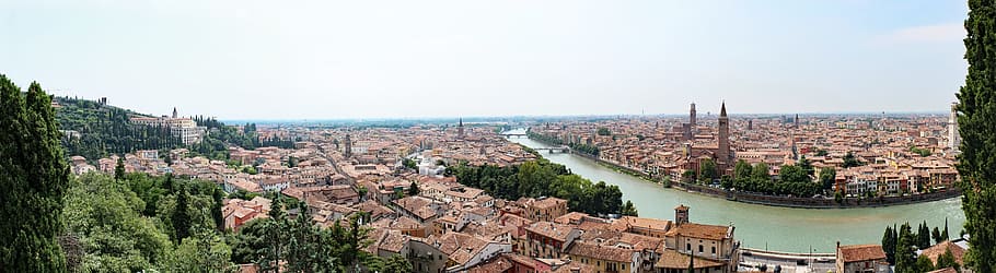 aerial, city, cloudy, sky, daytime, italy, verona, mediterranean, old town, panorama