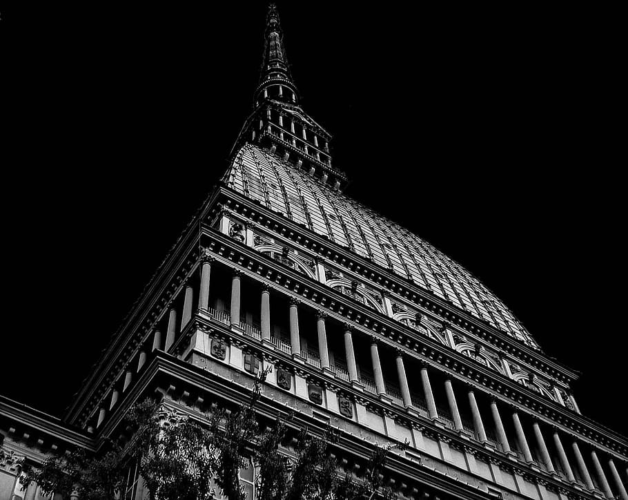 torino, piemonte, italy, the national museum of cinema, mole, black and white, architecture, building, museum, cinema