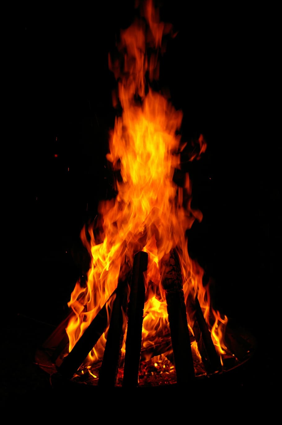 api unggun, mangkuk api, api, membakar, panas, nyala api, taman, panggangan, latar belakang, bara