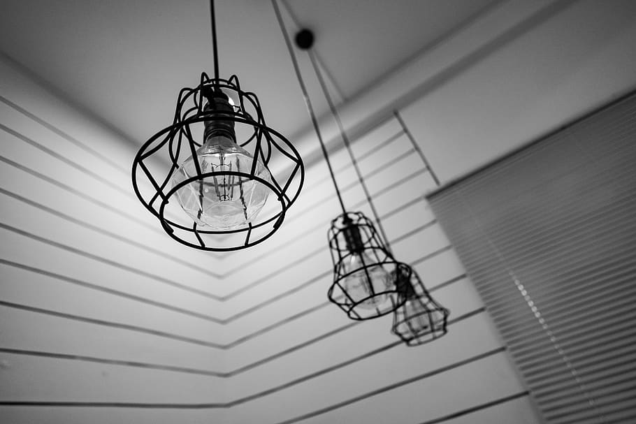 black and white, light, lamp, interior, design, hanging, low angle view, ceiling, indoors, architecture