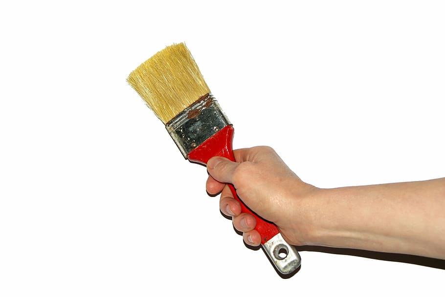 person, holding, red, paintbrush, brush, woman, work, the hand, painter, paint