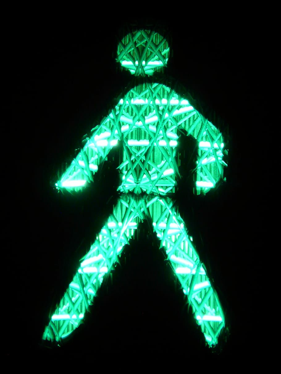 green, human, stick, artwork, Footbridge, Traffic Lights, Males, little green man, traffic signal, traffic