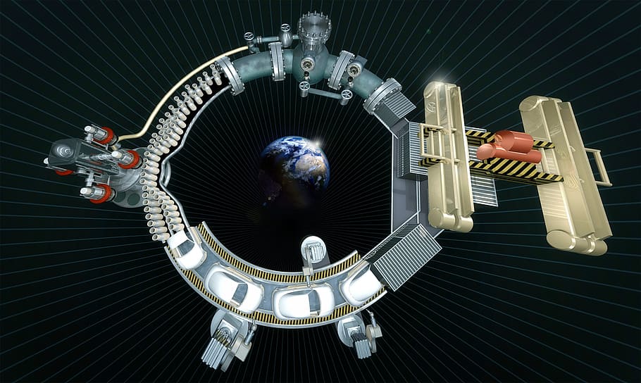 earth space station concept, production, circuit, global, responsibility, recycling, value chain, logistics, relationships, aluminium