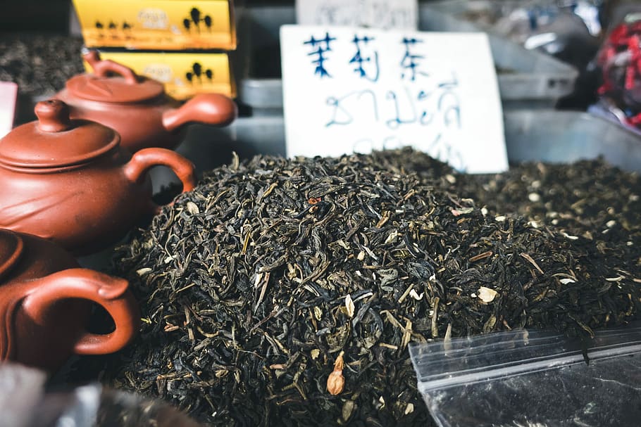 verde, chá, folhas, vender, chá verde, folhas de chá, comida, ásia, culturas, comida e bebida