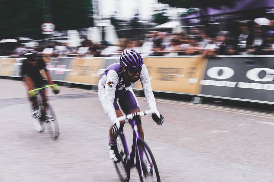 two, men, competing, bike race, daytime, bicycle, cycling, blurred Motion, speed, sport