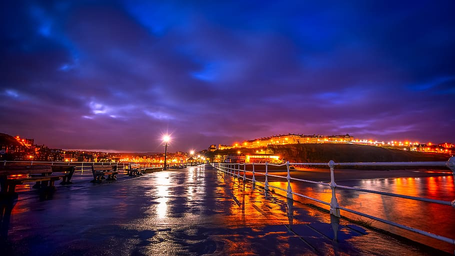 Blue Hour, North Yorkshire, whitby, west pier, first light, coast, yorkshire, pier, harbour, old