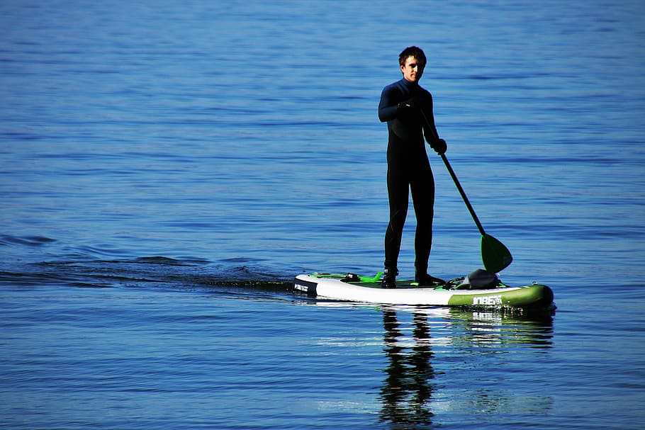 sup, relaxation, sport, blue, a person, bodensee, water, monolithic part of the waters, at the court of, the ship