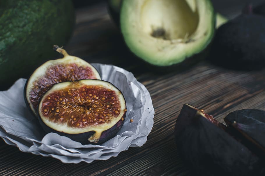 figs, avocado, Fresh, close up, fruit, wood, food, freshness, ripe, wood - Material