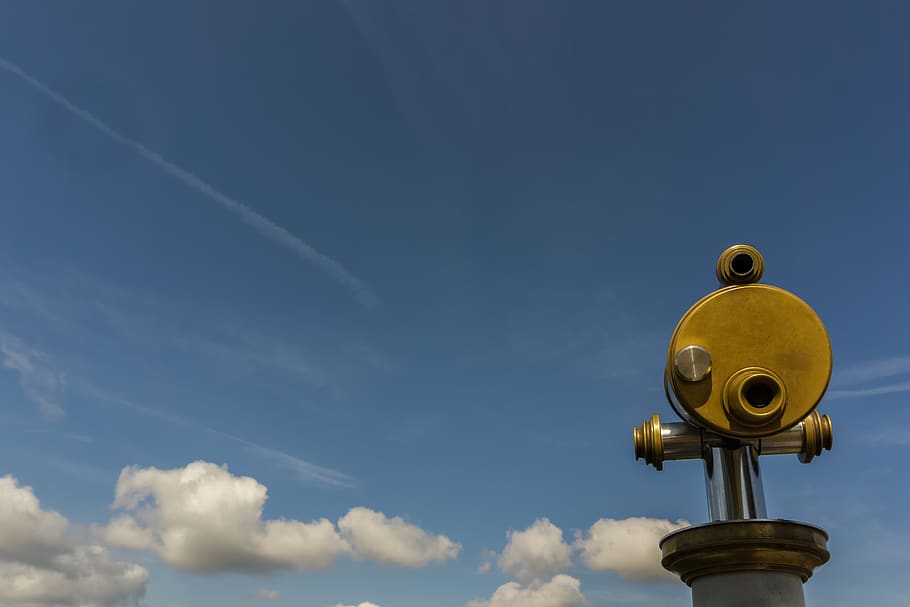 telescópio, céu, nuvens, azul, técnica, projeto, vista, curiosidade, relógio, distância