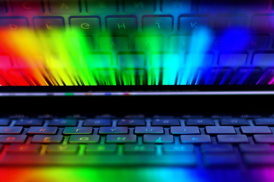 rainbow, laptop, keyboard, computer, colorful, technology, wireless technology, computer equipment, communication, connection