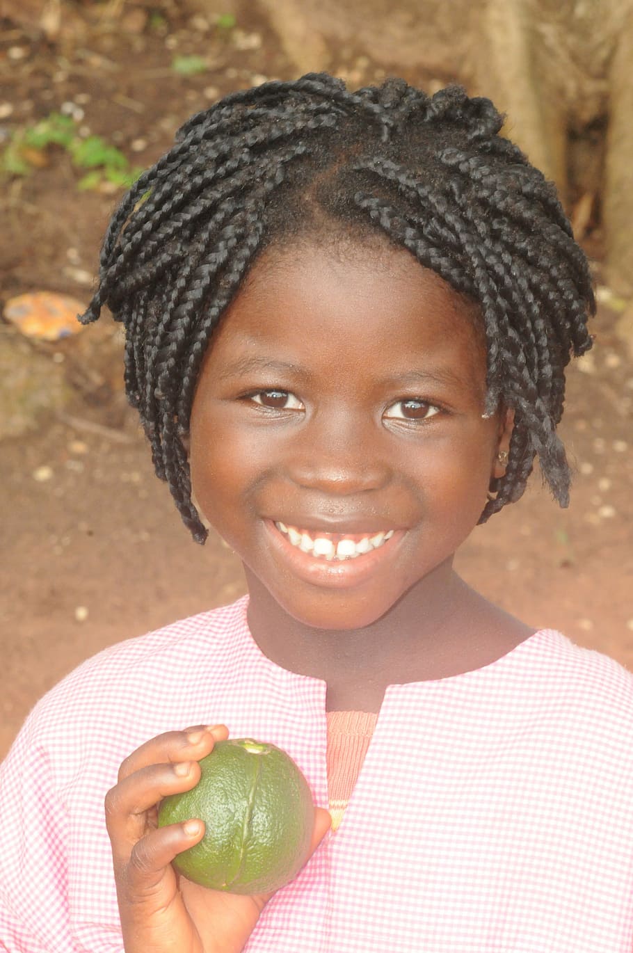 girl, holding, brown, fruit, child, bubaque, africa, black, guinea, culture