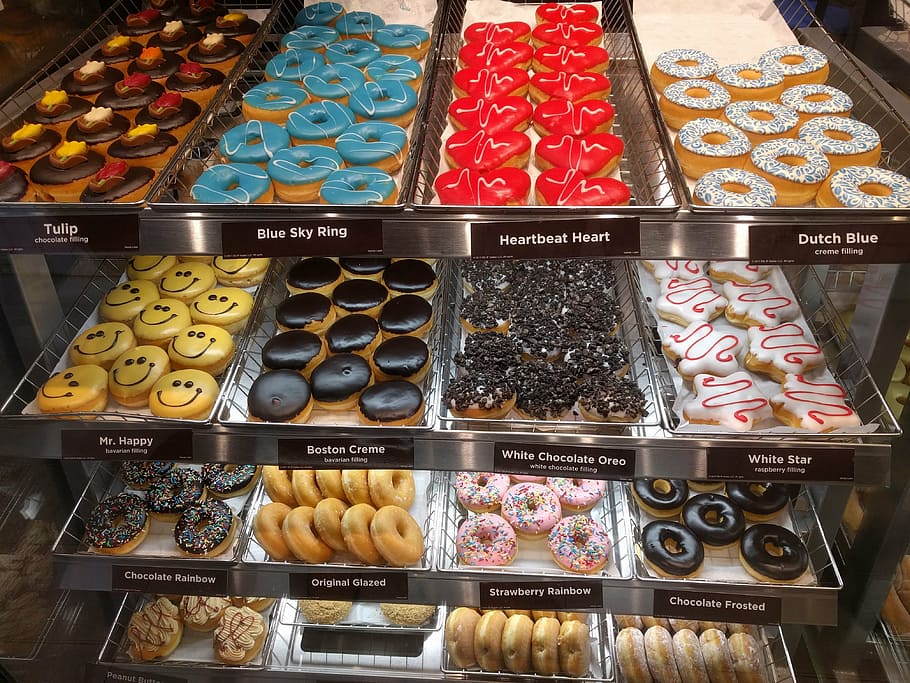 assorted doughnuts, donuts, colorful, dessert, sweet, tasty, glazed, food, bakery, doughnut
