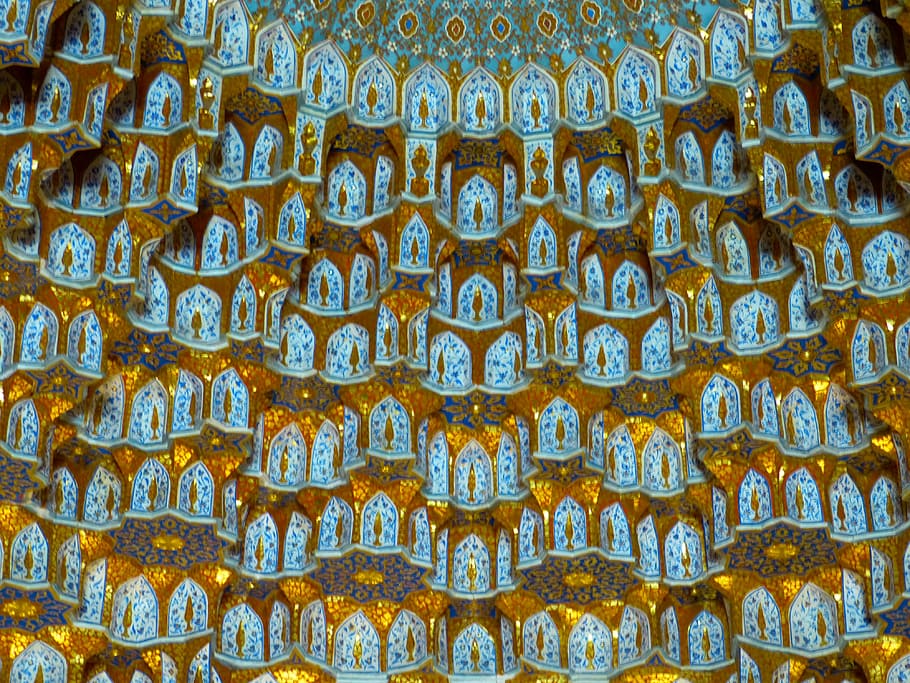 medrese, tillakori medrese, tillya kori, mosque, gilded, gold covered samrakand, uzbekistan, pattern, full frame, architecture