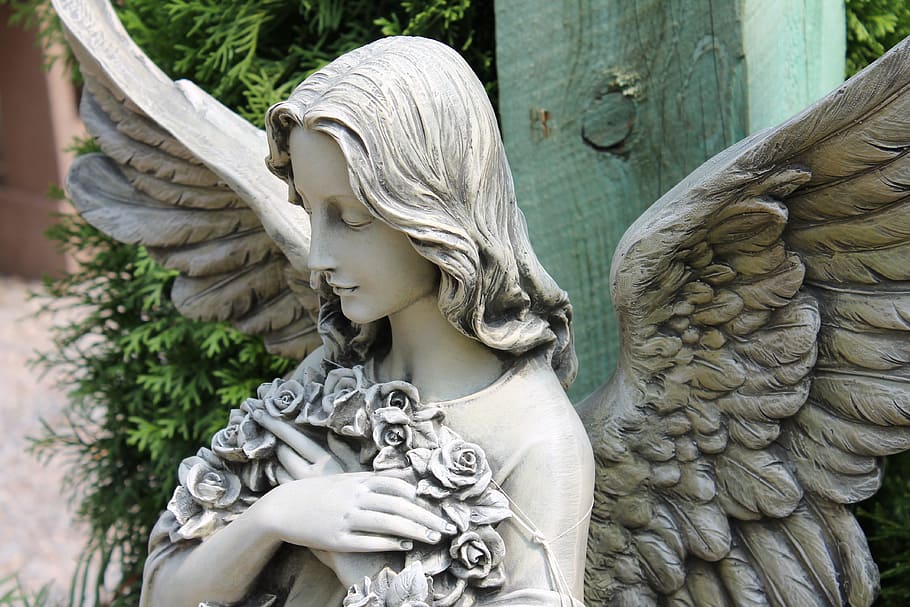 guardian angel, concrete, sculptuyre, white, ceramic, angel, statue, religion, angel wings, stone