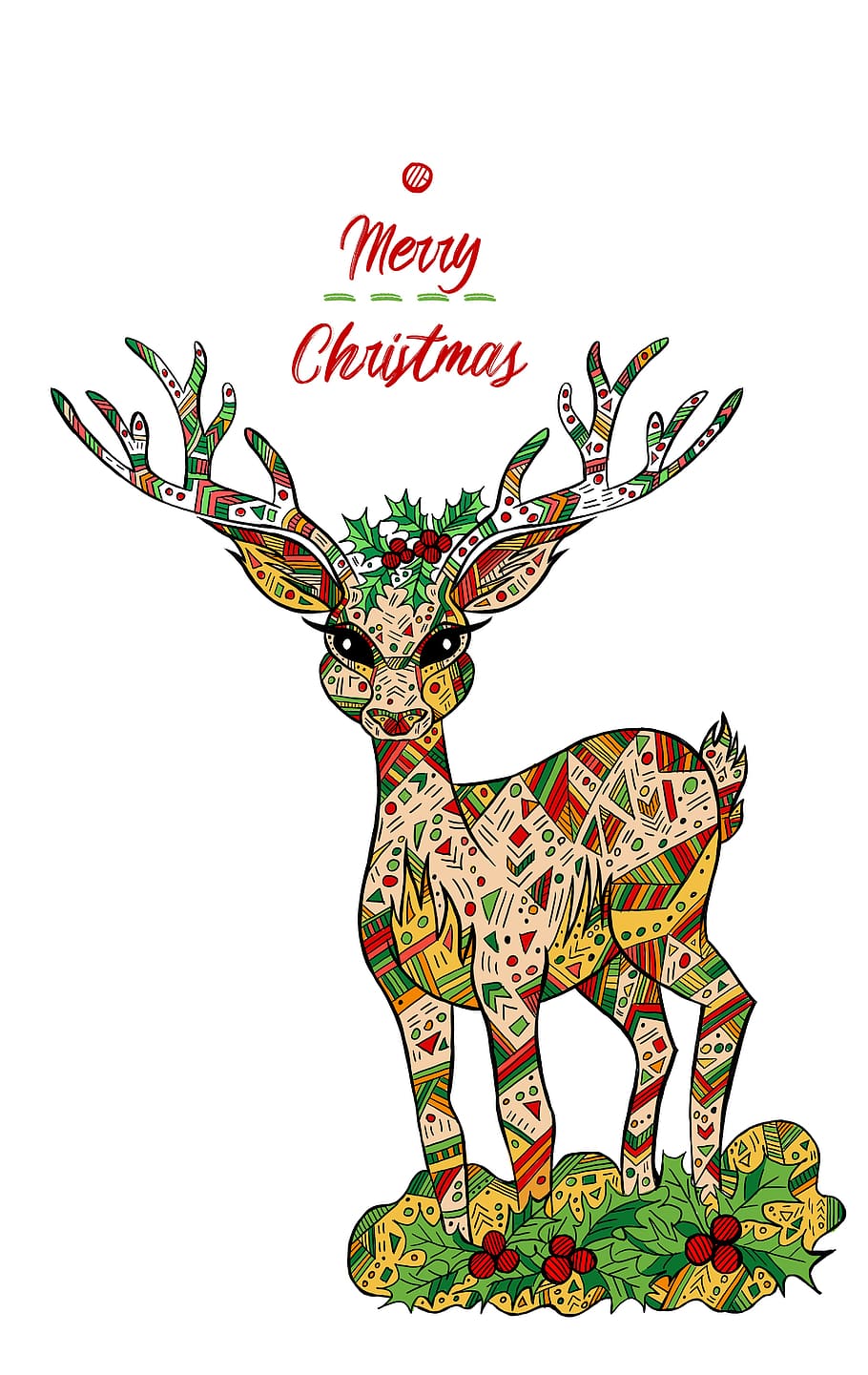 deer, coloring, christmas, animal, drawing, nature, wishes, card, western script, text