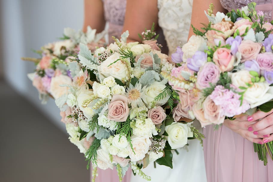 woman, holding, bouquet, flowers, wedding flowers, roses, wedding, romantic, arrangement, floral