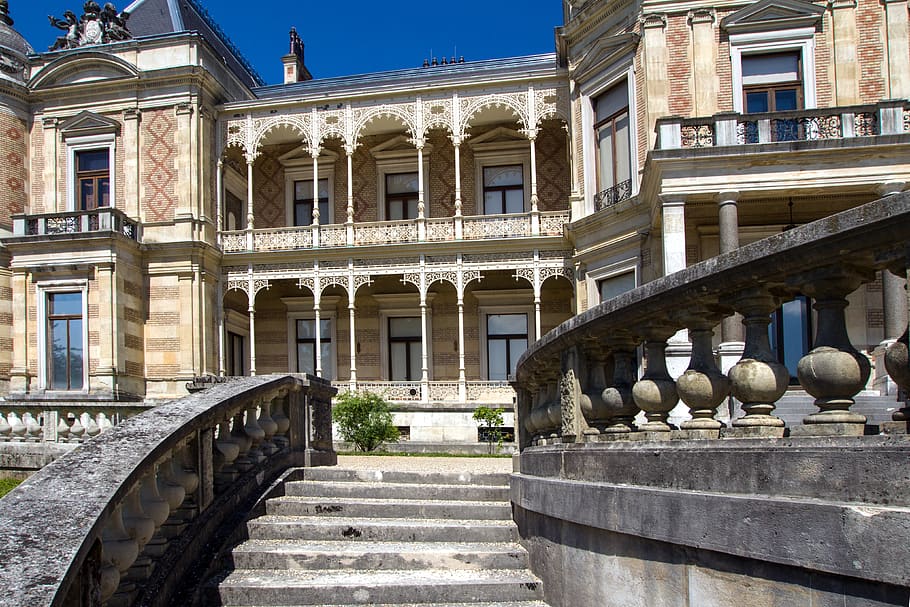 vienna, hermes villa, sissi, empress elisabeth, architecture, castle, built structure, building exterior, staircase, building