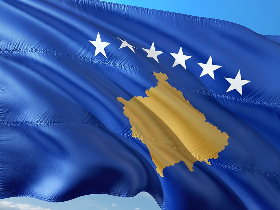 international, flag, kosovo, south east europe, balkan peninsula, patriotism, blue, textile, shape, yellow