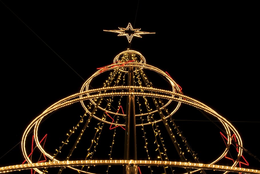 Navidad, decoración, calle, noche, estrella, brillo, adornar, ornamento, hermosa, diciembre