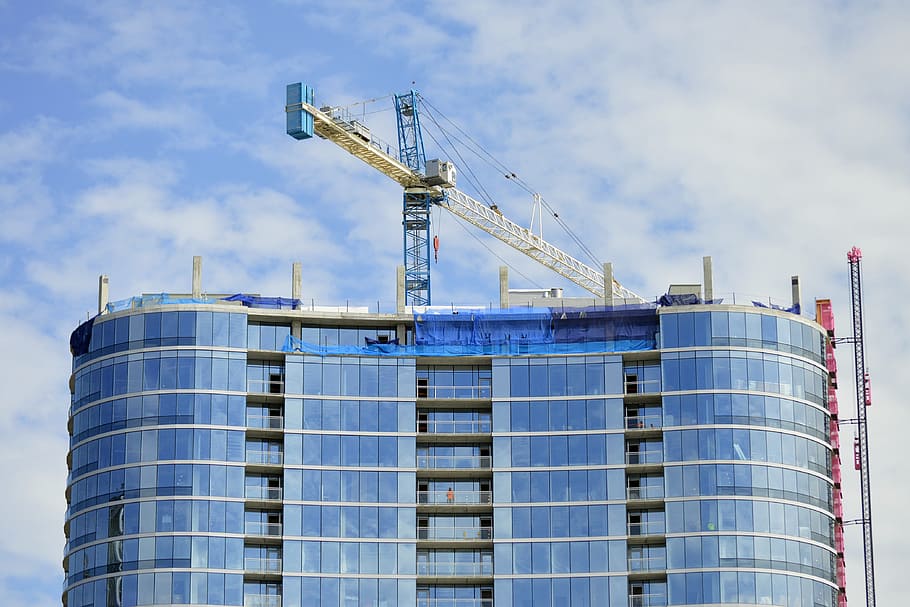 construction, apartment, office, building, glass, crane, top, tower, architecture, business