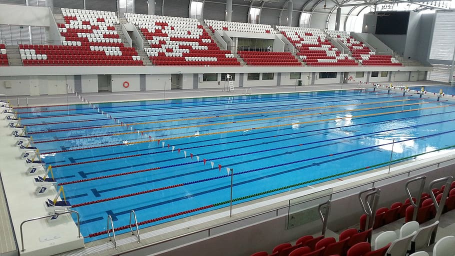 aerial, swimming, pool, olympic swimming pool, watersport, formatting, swim, sports, competition, training centre