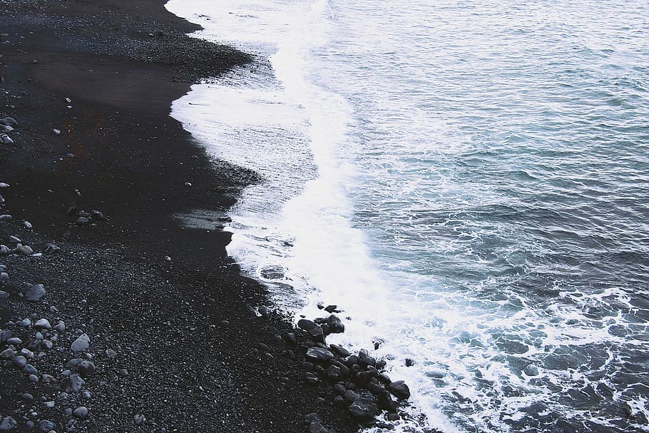 untitled, beach, sand, rocks, shore, coast, waves, water, ocean, sea