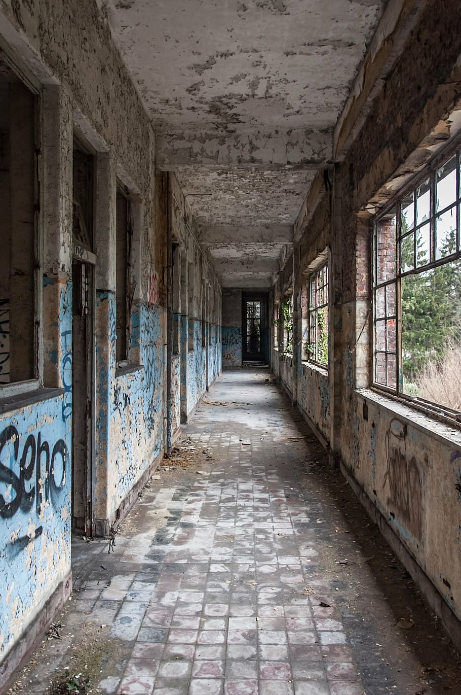 empty, hallway, abandoned, building, background, expired, stone, stones, old, structure