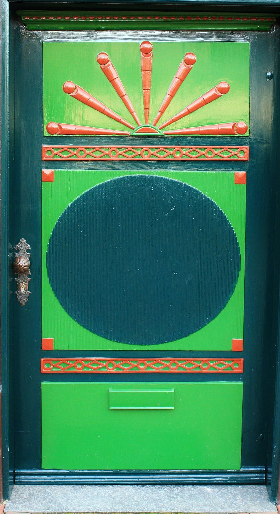 door, antique door, fachwerkhaus, green, timber framed building, house entrance, red, communication, geometric shape, architecture