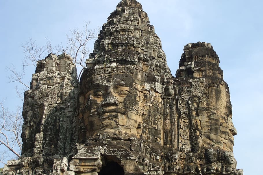 Angkor Wat, Temple, Cambodia, Buildings, architecture, face, statue, stone sculpture, history, tourism