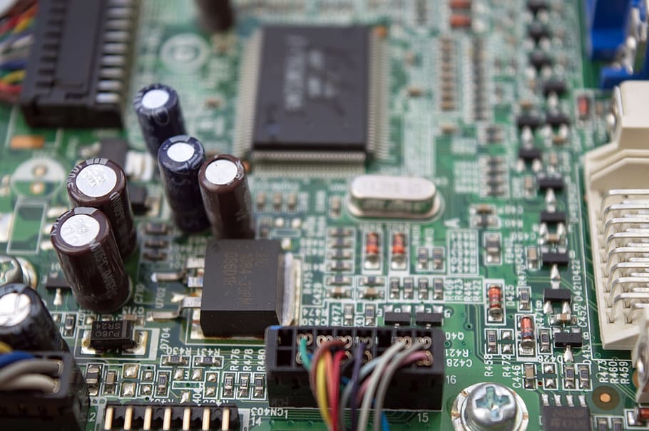 Chip, placa de circuito impreso, condensadores, resistencias, computadora, dispositivo, tecnología, pc, dispositivo de cálculo, moderno