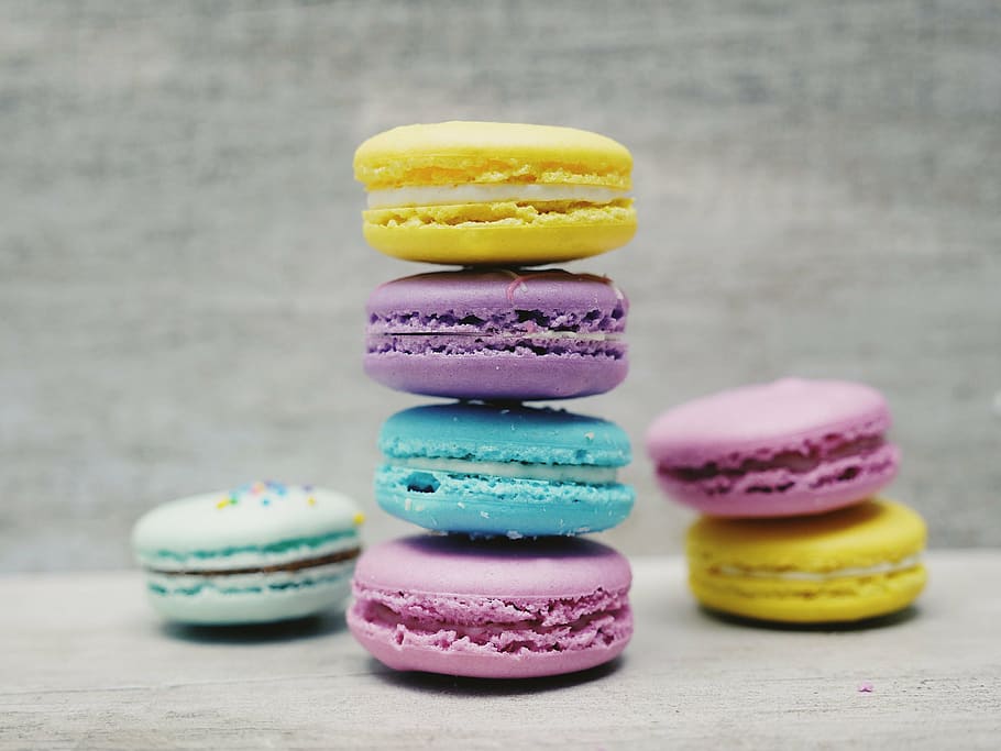 shallow, focus photography, french, macaroons, bake, pastry, baking, cooking, cook, food
