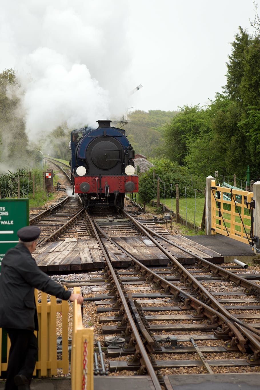 locomotive, railway, heritage, steam, track, points, level crossing, smoke, vapour, isle-of-wight