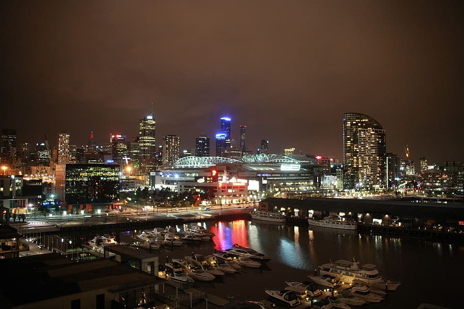city buildings, night time, melbourne, australia, skyline, skyscrapers, buildings, urban, architecture, night