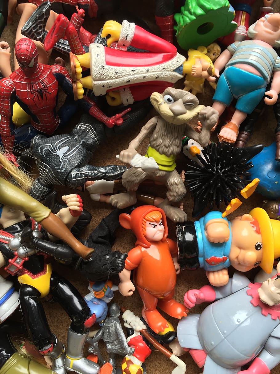 brinquedos, figuras, colecionar, colecionáveis, plástico, figura, representação, grande grupo de objetos, variação, escolha