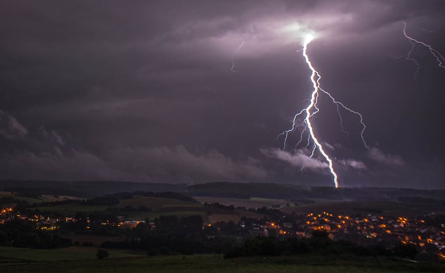 lightning, night time, thunder, weather, storm, power in nature, cloud - sky, power, thunderstorm, sky