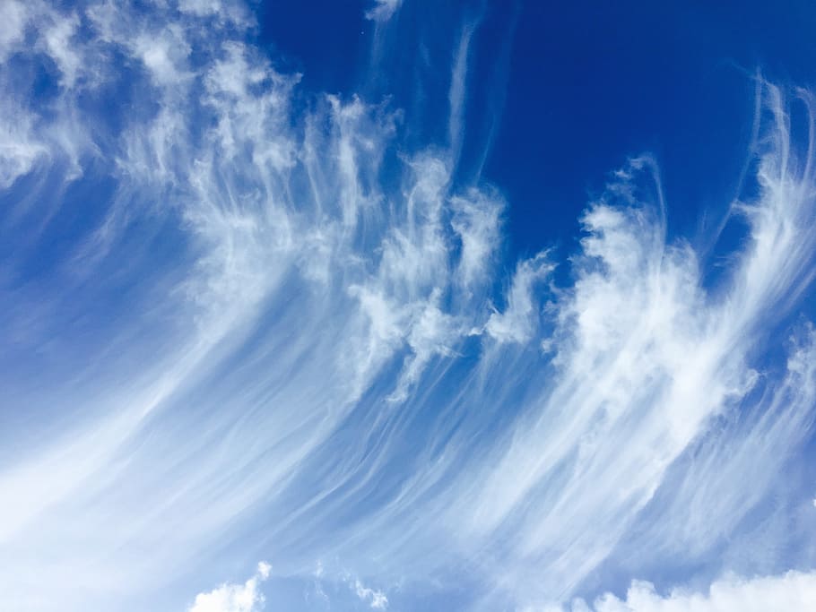 Cirrus, awan, biru, latar belakang, langit, cerah, awan Cirrus, indah, jelas, federwolke