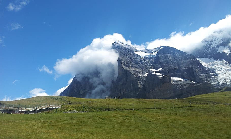 Eiger, North Face, North Wall, eiger north face, kleine scheidegg, wind, clouds, clouds on the eiger, mountains, grindelwald