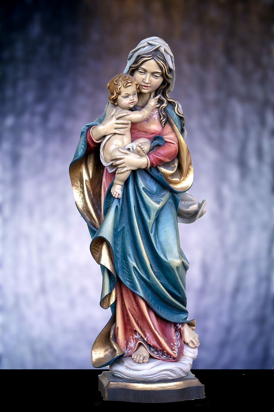 religious decor, art statue, mary with child jesus, statue, christianity, jesus, holy mother, jungfau maria, virgin mary, human representation