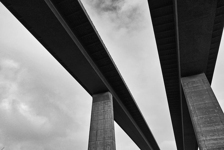 bridge, concrete, architecture, highway, perspective, infrastructure, transport, movement, cityscape, construction