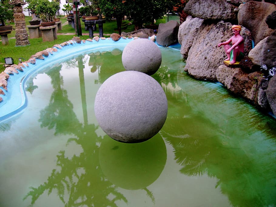 Batu, Bulat, Air, batu apung, refleksi, mysore, india, alam, kolam, di luar rumah