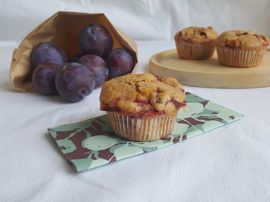 plum, muffins, cake, bake, plums, pastries, delicious, eat, food, kitchen