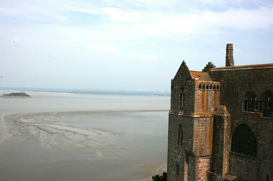 mont saint-michel, abbey, normandy, france, middle ages, medieval architecture, water, sky, sea, architecture