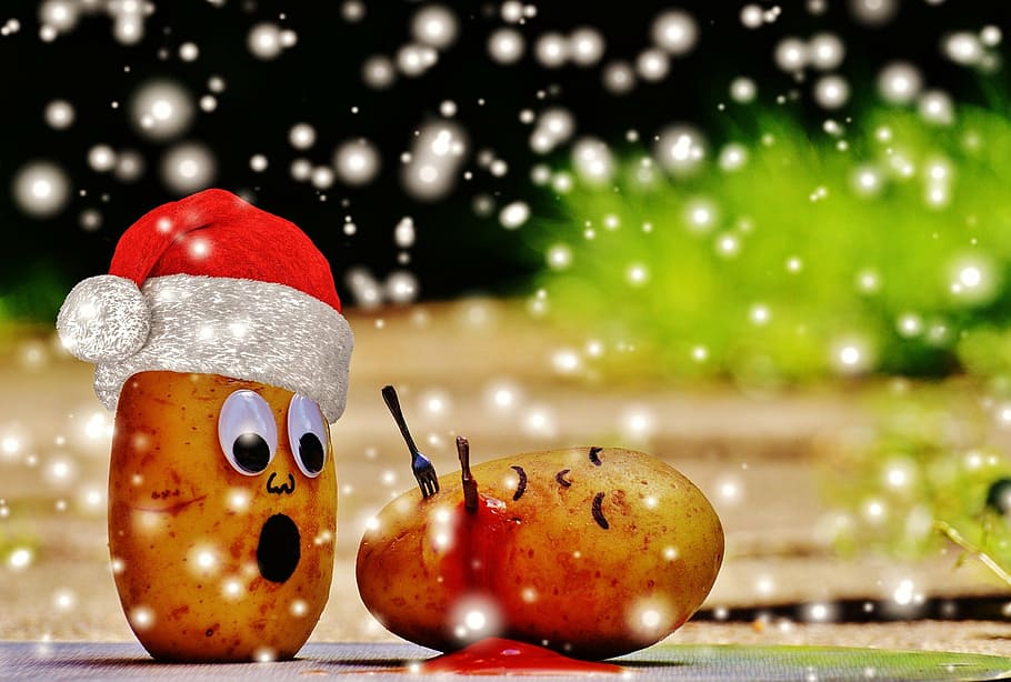 murderous christmas, murder, funny, fun, christmas time, potatoes, celebration, christmas, holiday, close-up