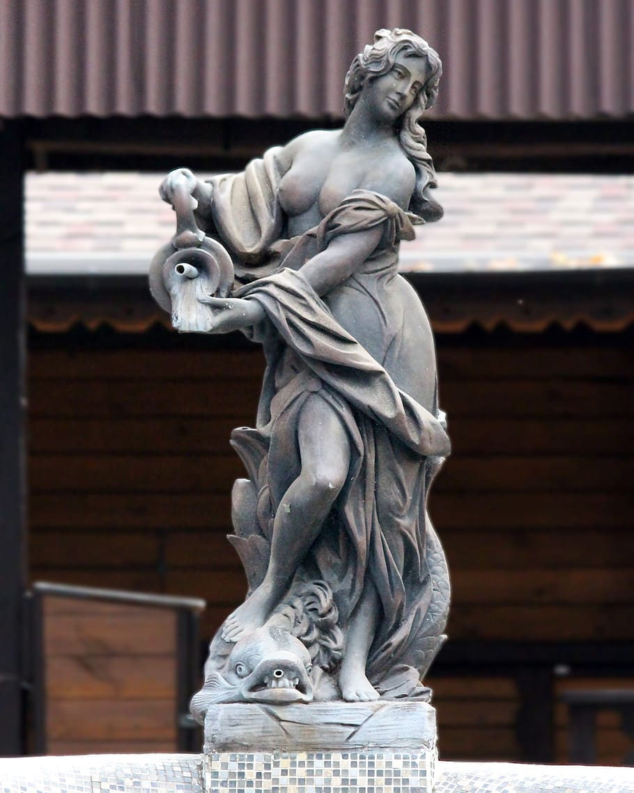 stone woman, fountain, park sculpture, statue, statue of woman, sculpture, a sculpture of a woman, clearance, krasnodar, art and craft