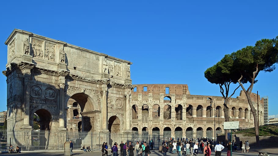 orang-orang, di luar, arena Verana di, Roma, Italia, lengkungan Constantine, sekelompok orang, kerumunan, sejarah, arsitektur