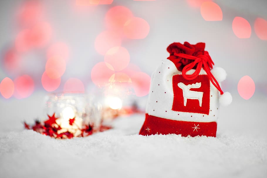 選択, 写真, 赤, 白, 巾着袋, バッグ, お祝い, クリスマス, コンセプト, 12月