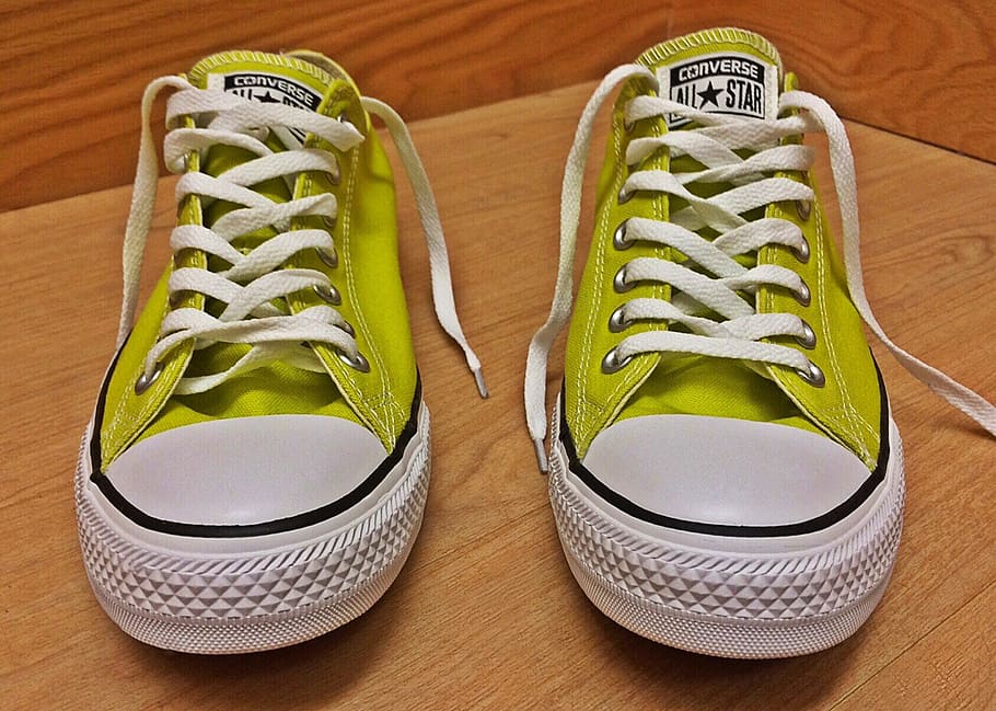 pair, yellow-and-white, converse, all-star, low-tops, all star, sneakers, chucks, indoors, still life