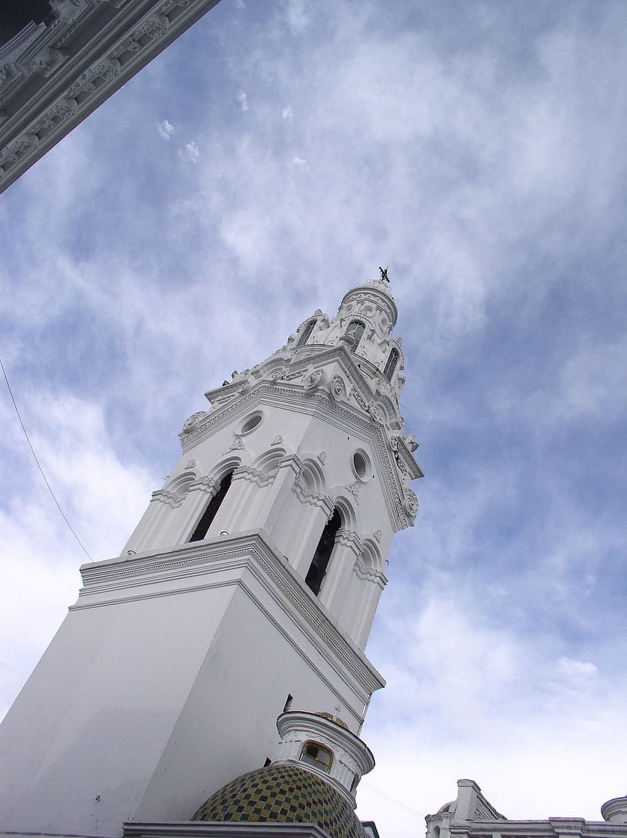 church, santo domingo, quito, ecuador, sky, low angle view, architecture, cloud - sky, built structure, building exterior